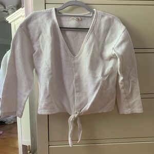 Madewell Textured Tie Front Top Shirt H7993 Size S Ivory